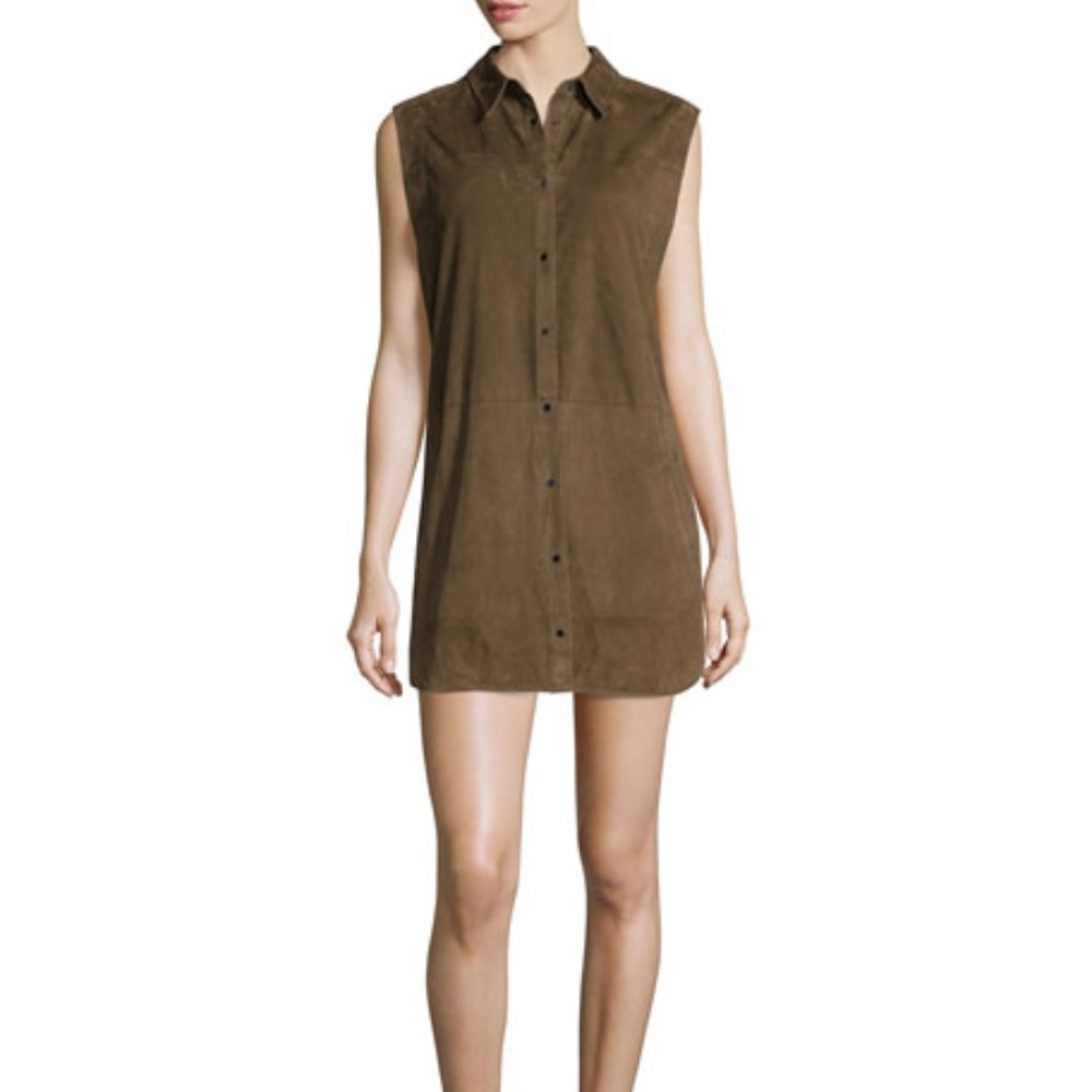 VINCE Suede Snap-Up Dress